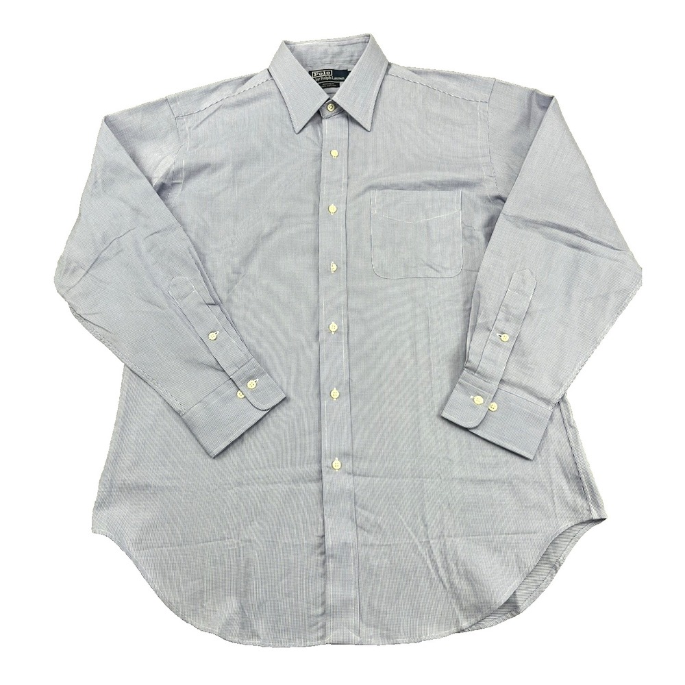 Polo Ralph Lauren Shirt Men 16 32/33 Blue Andrew Button Up Cotton Pocket Casual